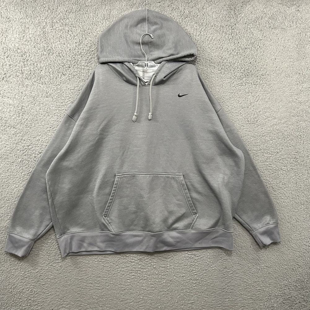 Nike Hoodie Womens 2X Gray Pullover Sweatshirt Therma Fit Swoosh Stretch Ladies
